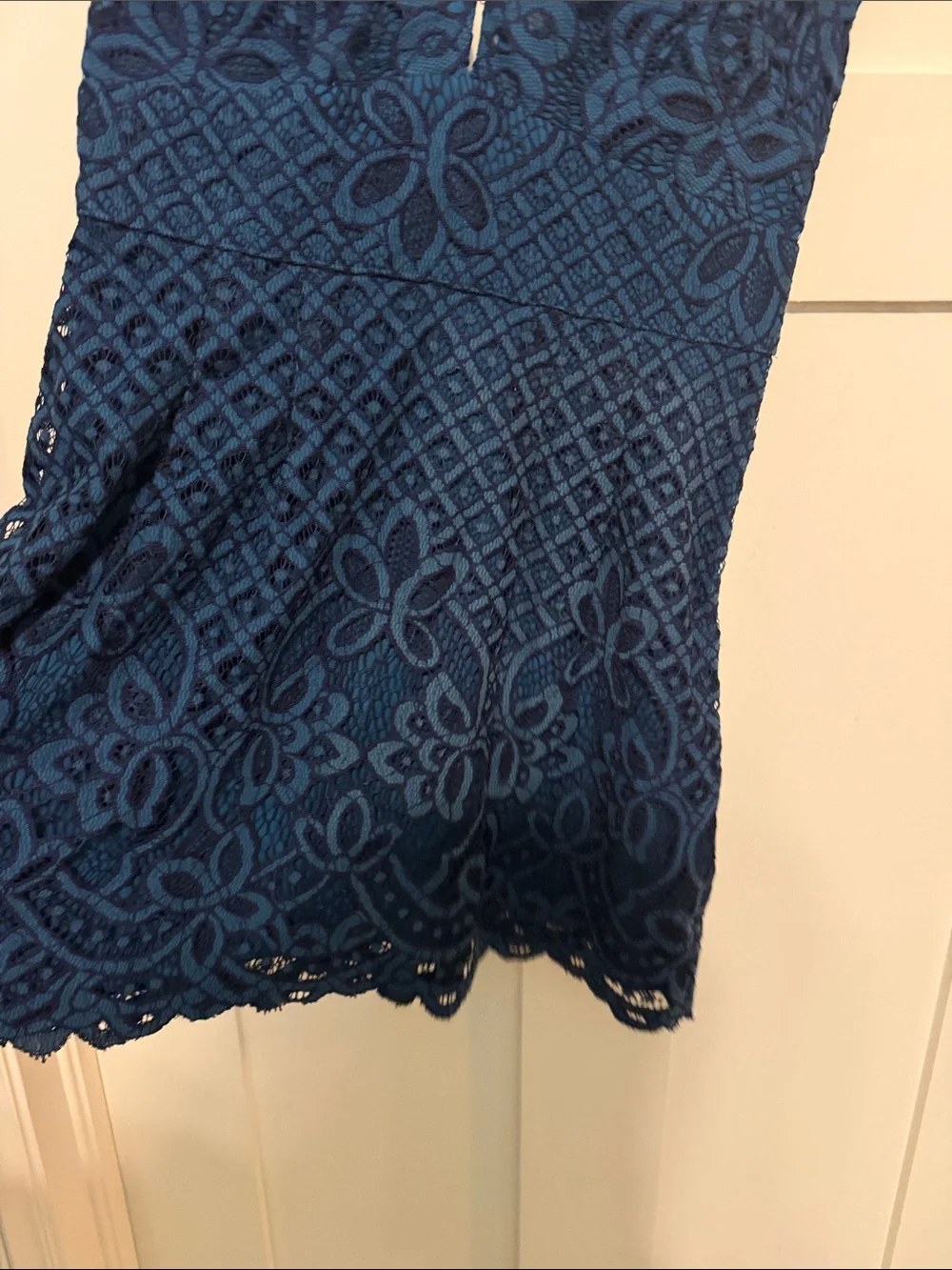 Free People One Million Lovers Teal Navy Crochet Lace V-Neck Mini Dress Size 4